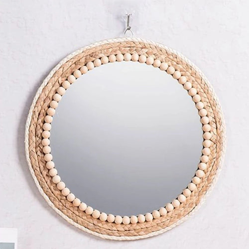 Round rattan wall mirror bohemian elegant wall decor - vue 2 sur 6