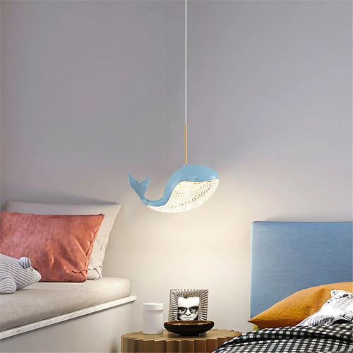 Golden dolphin acrylic LED pendant light for children - vue 4 sur 10