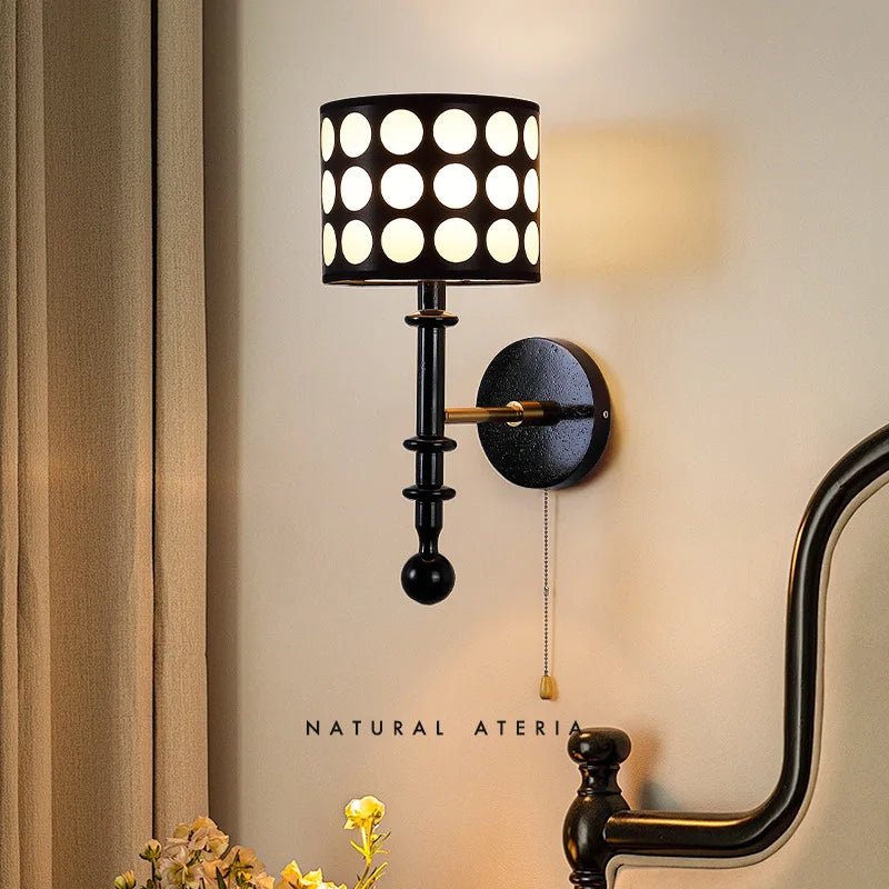 Retro medieval solid wood wall light with decorative polka dots