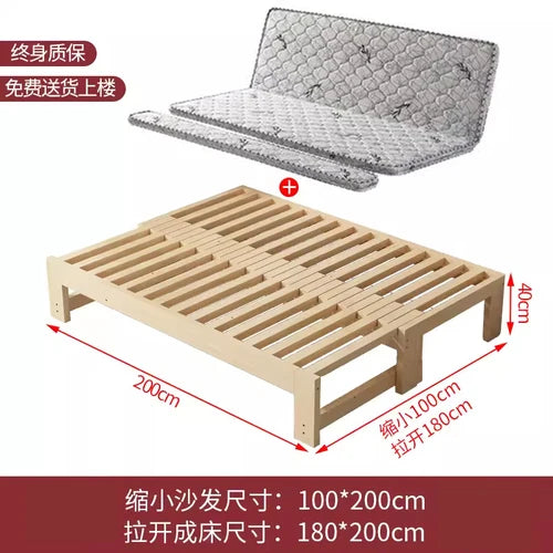 Customized: Fold-out sofa bed, dual-purpose all-solid wood, small apartment, telescopic bed, pull-out bed, push-pull bed, foldab - vue 10 sur 24