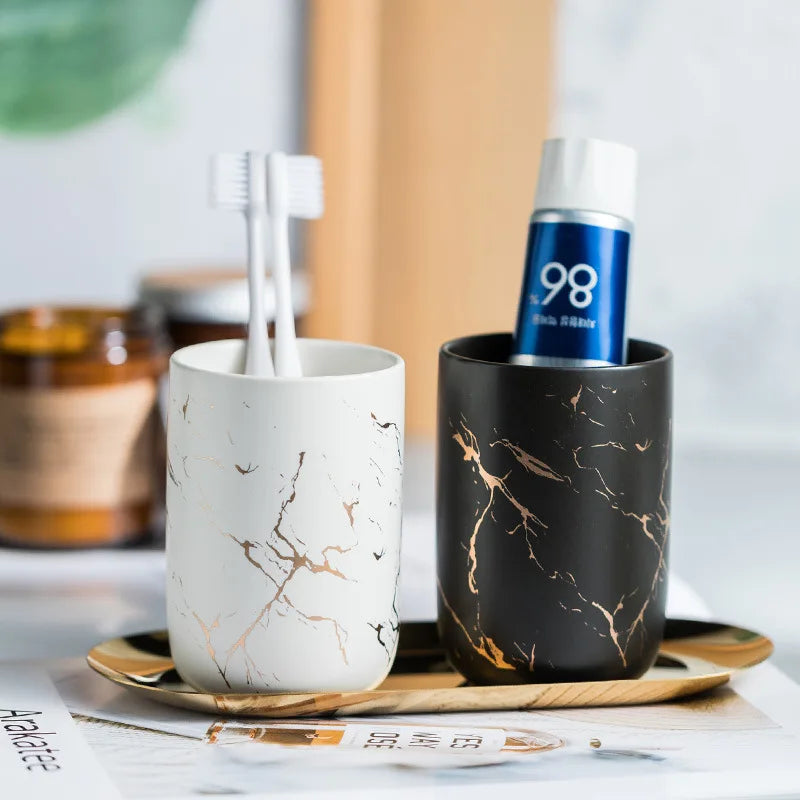 gold marble mouthwash cup for couple and accessories