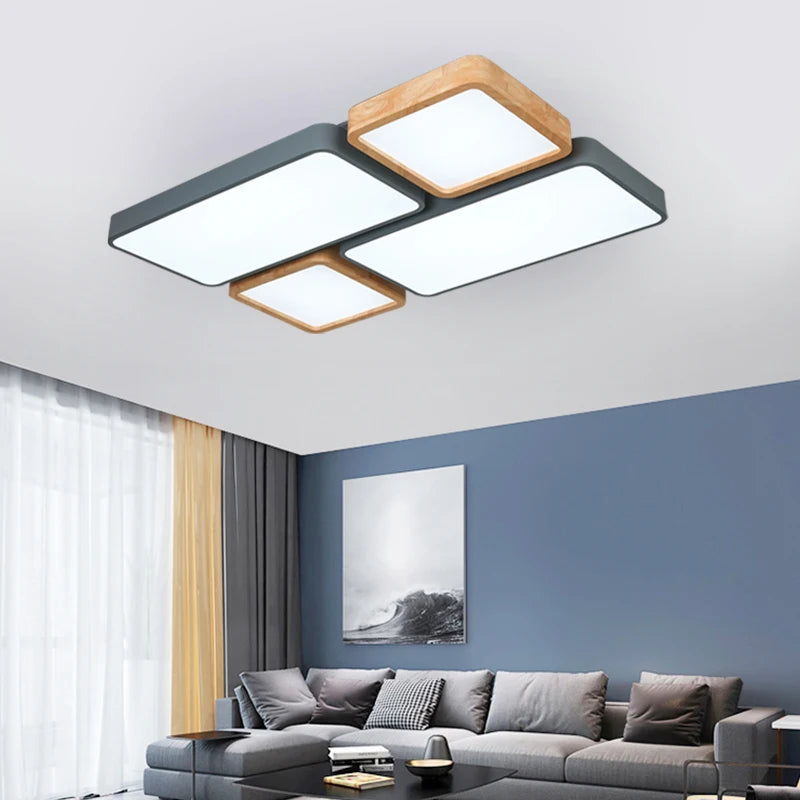 Nordic recessed rectangular LED wooden macaron ceiling light