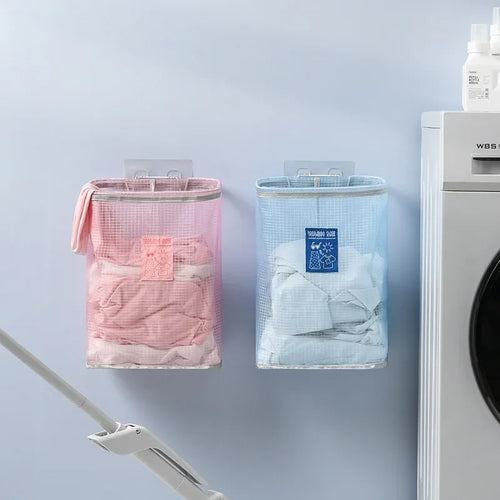 foldable wall mounted laundry basket for clothes and toys - vue 2 sur 9
