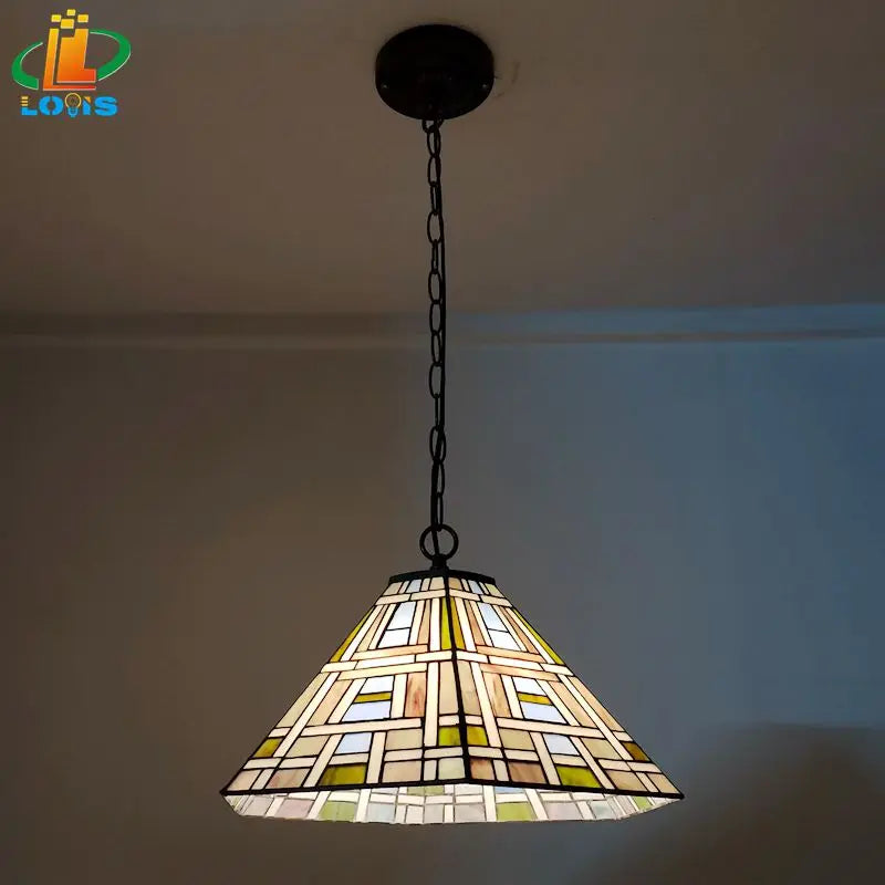Tiffany style square glass chandelier for Nordic bar