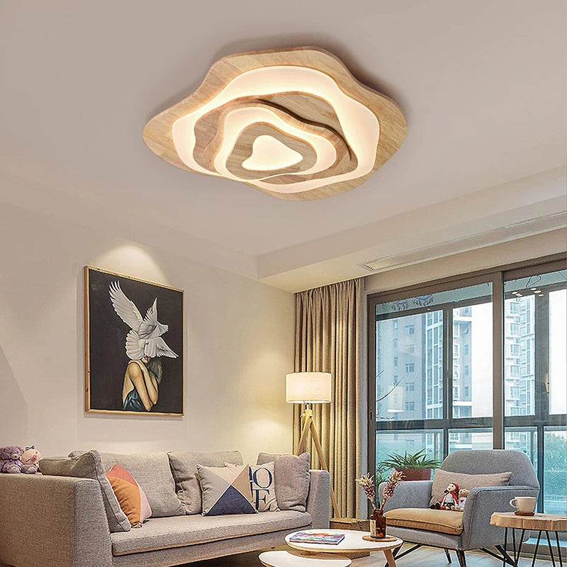 Modern wooden LED chandelier for chalet or loft