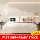 Bubble Bed, Double Bed, Teddy Velvet Fabric, with USB &amp; LED, Drawer Bed, with Storage Space, Beige, 140x200 cm
