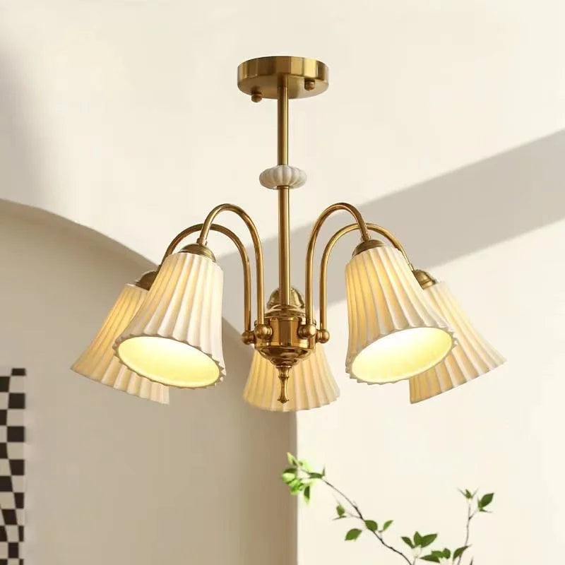 French retro ceramic and copper chandelier american style design - vue 4 sur 13