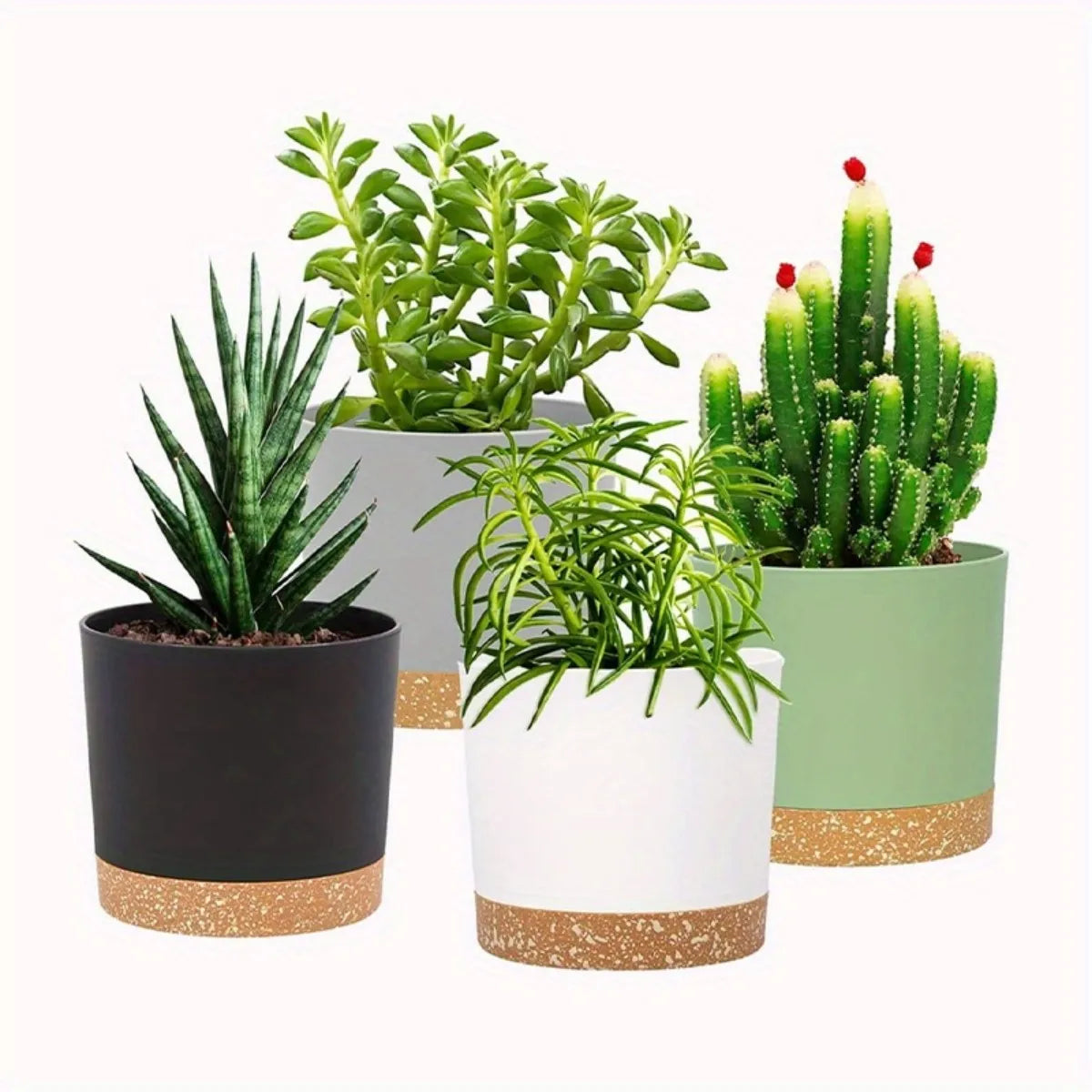 set of 4 round flower pots with removable and breathable bottom