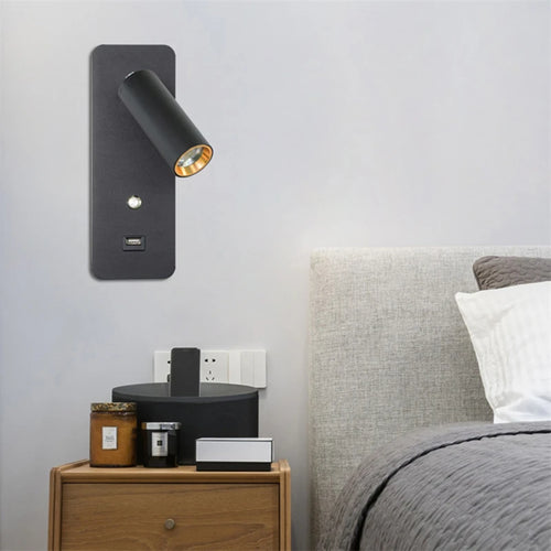 Modern LED wall light with rotation and USB charging