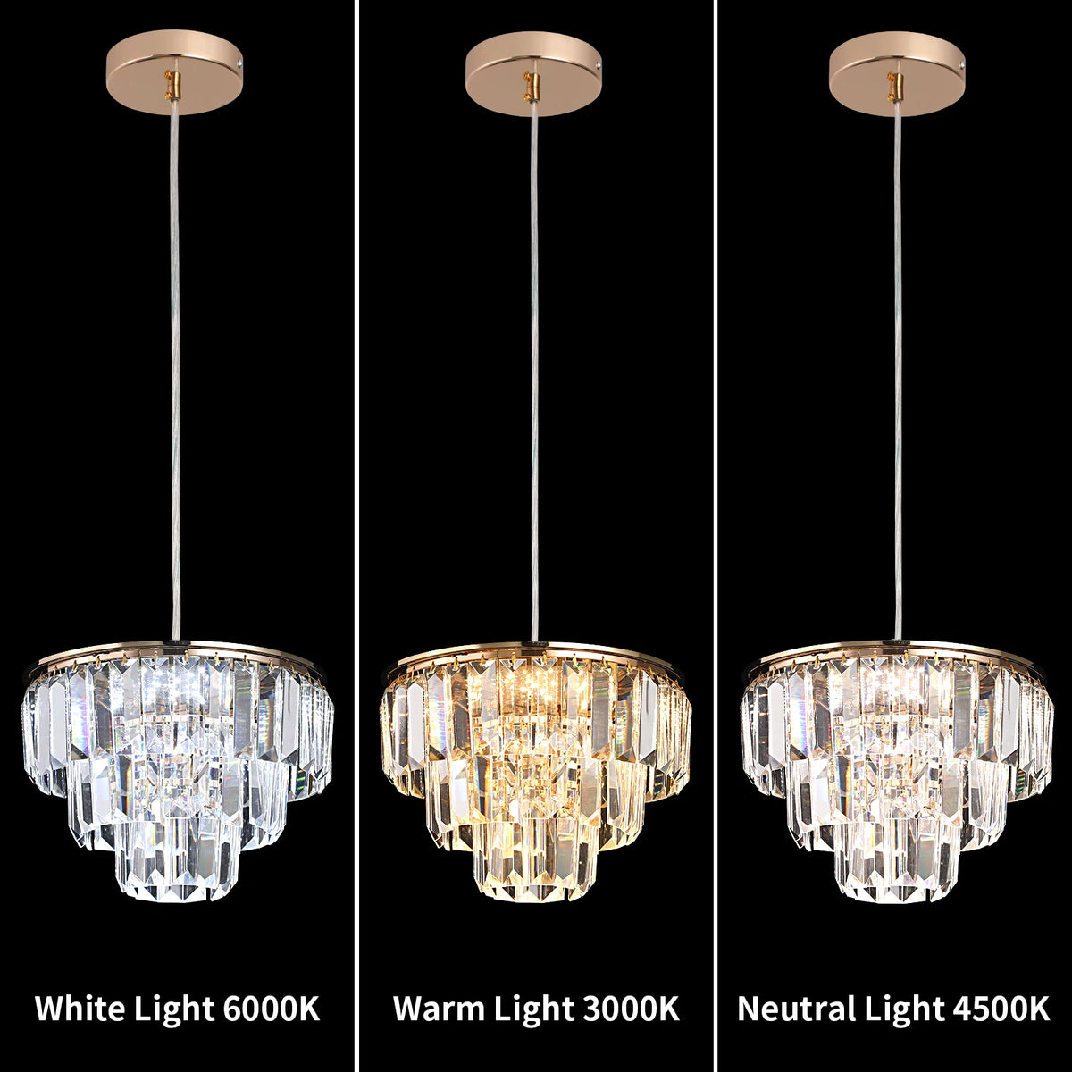 lustre moderne en cristal k9 avec lumière led suspendue - vue 5 sur 8