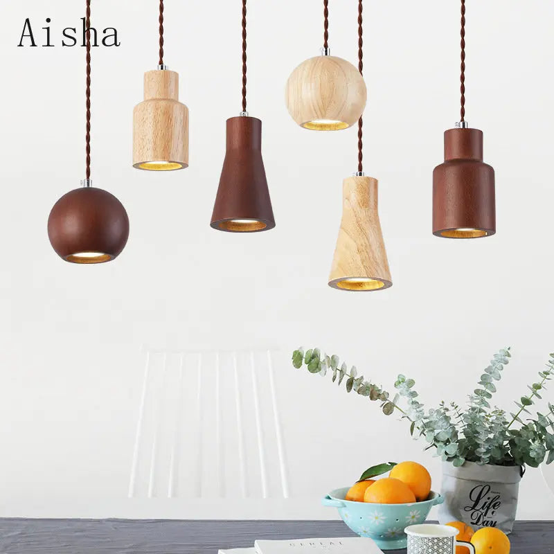 Nordic walnut wood pendant light for elegant interiors