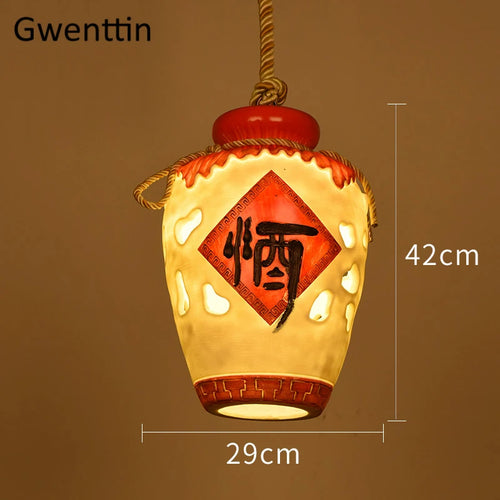 Chinese style wine jar pendant light for indoor decor - vue 13 sur 12