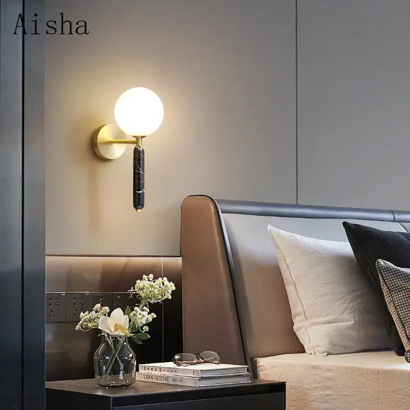 Modern artistic nordic copper and marble wall light