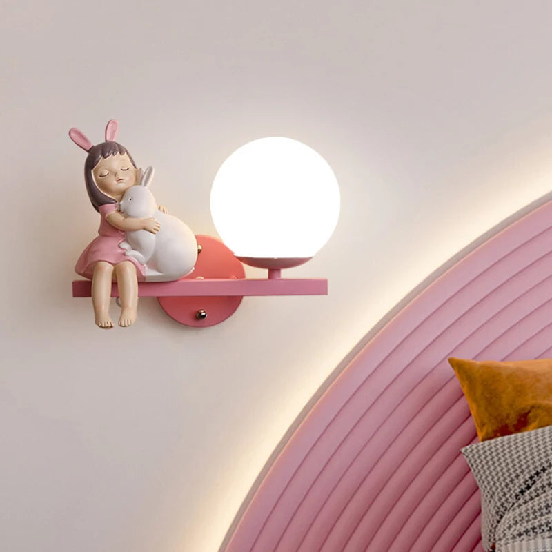 Children's wall light with princess, horse and rabbit motifs