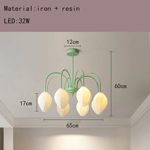 Resin chandelier with romantic metal lampshade - vue 10 sur 14