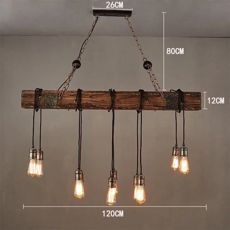 Retro wood industrial style chandelier for café and restaurant - vue 15 sur 24