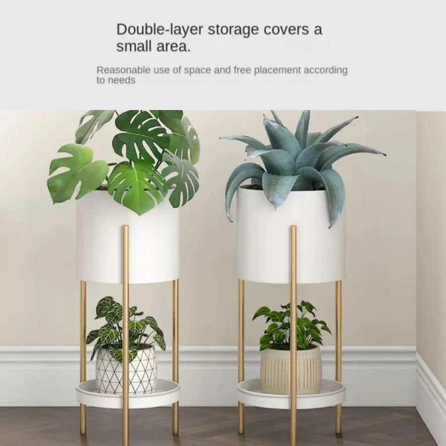 1 piece of white double-layer Nordic storage rack, floor-standing ornament next to the TV cabinet, flower stand for several room