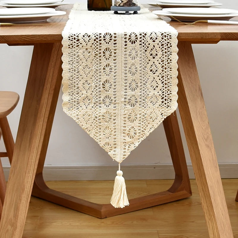 Vintage crochet lace table runner with tassels - vue 12 sur 12