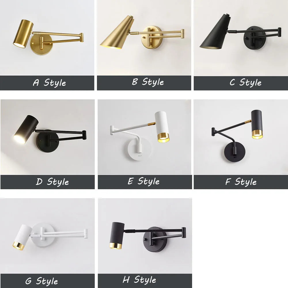 Telescopic rocker LED wall lamp with swing long arm, wall switch and adjustable bedside reading light - vue 3 sur 21