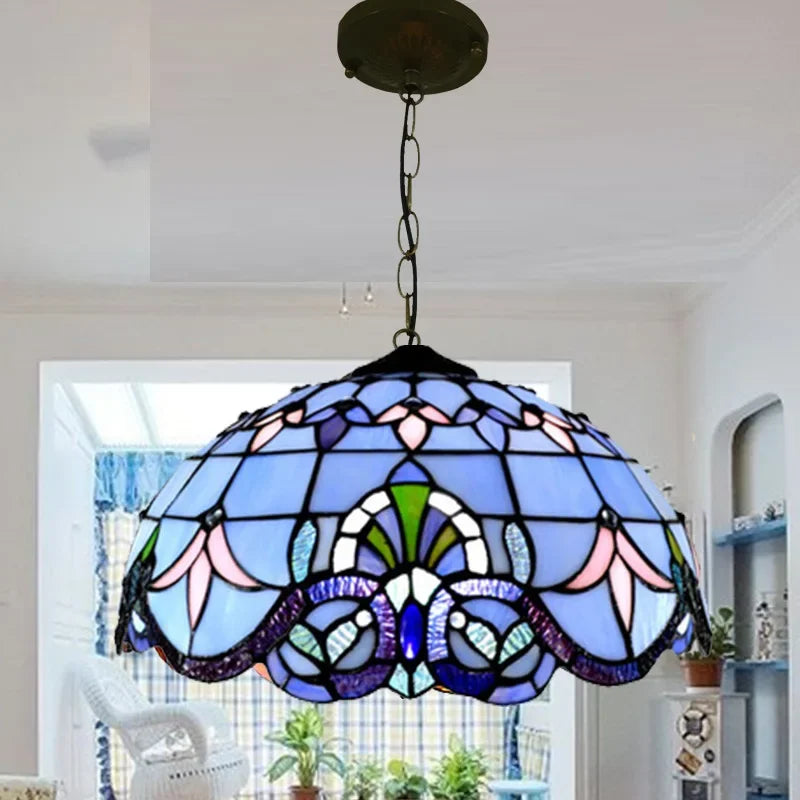Handmade tiffany glass pendant light nordic peacock style - vue 3 sur 10