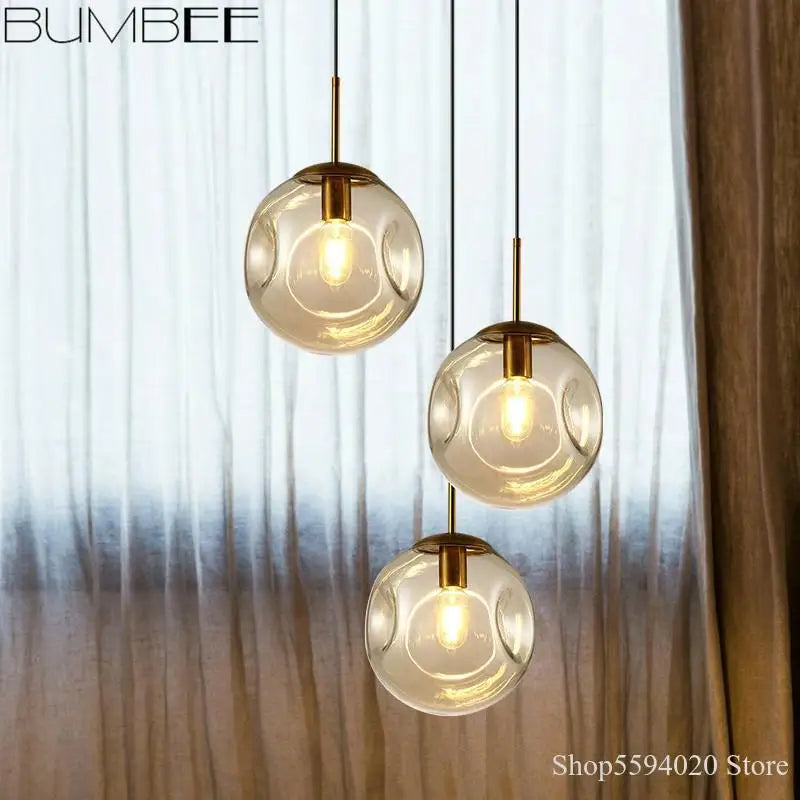 Modern nordic industrial glass ball pendant light