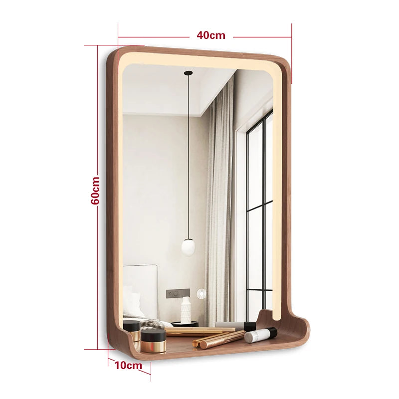 Solid wood mirror with LED lighting and wall mounting - vue 17 sur 29