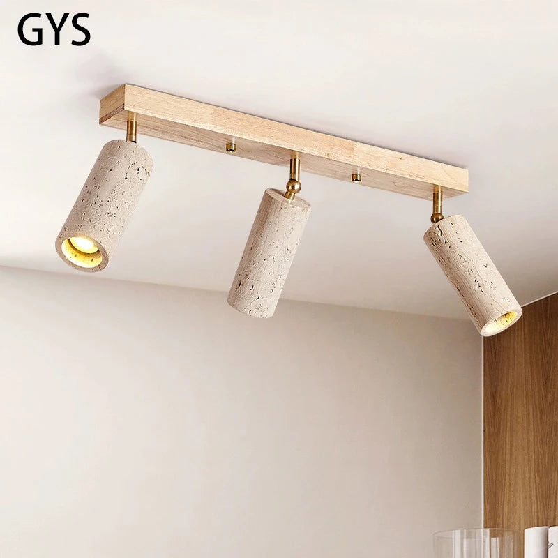 LED spotlight 3 heads surface mounted ceiling light stone wood for living room, cloakroom, clothing shop