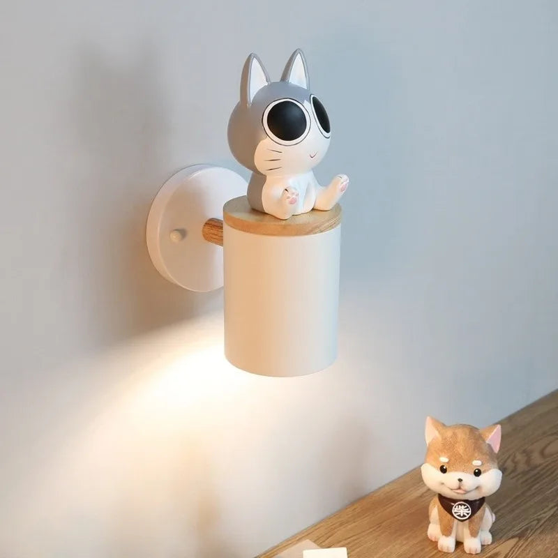 Decorative children's kitten wall light for nursery and living room