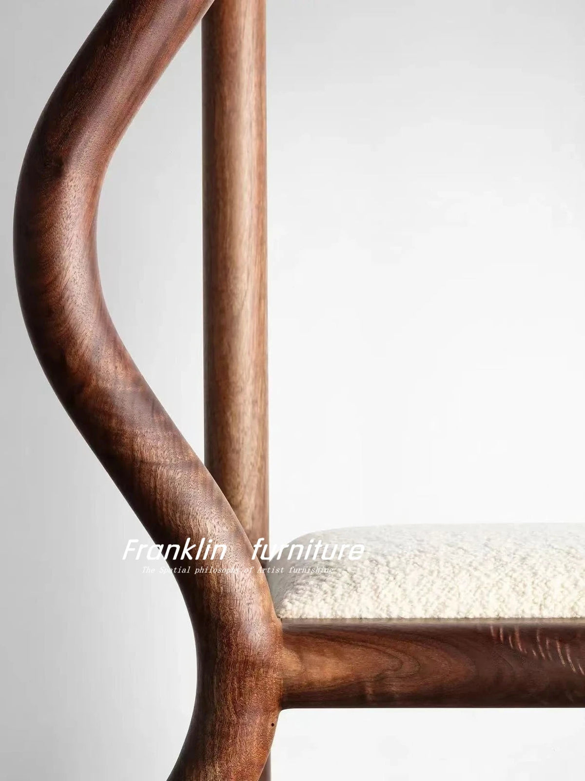 Nordic retro walnut chair with lambswool cushion - vue 5 sur 7