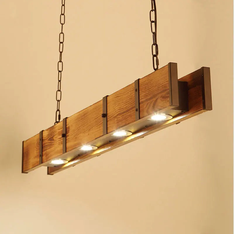 Vintage American wooden chandelier with LED for dining room, bar, clothing shop, industrial style