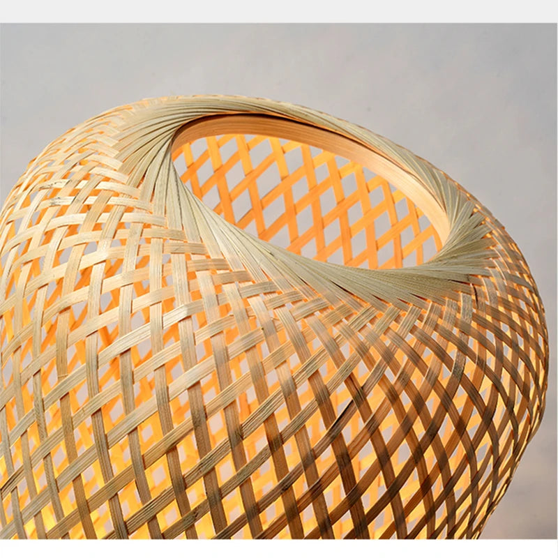 Retro woven rattan and bamboo floor lamp - vue 6 sur 9