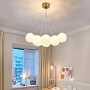 Modern glass chandelier with white LED spheres for living and dining room