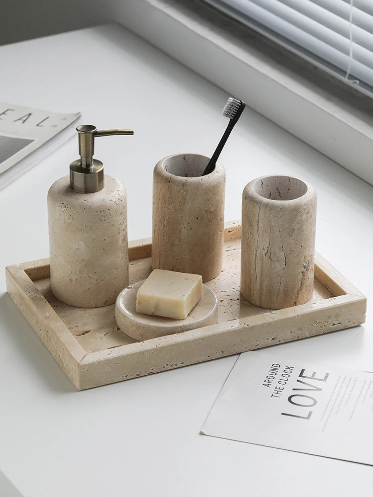 gravel bathroom set with elegant accessories