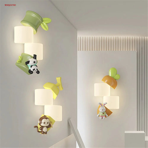 Children's monkey and panda LED wall light - vue 2 sur 7
