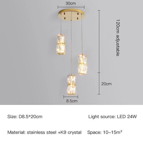 Modern Nordic pendant light in stainless steel and decorative crystal - vue 14 sur 18