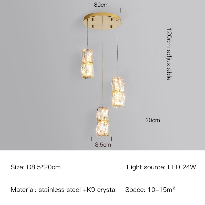 Modern Nordic pendant light in stainless steel and decorative crystal - vue 13 sur 18