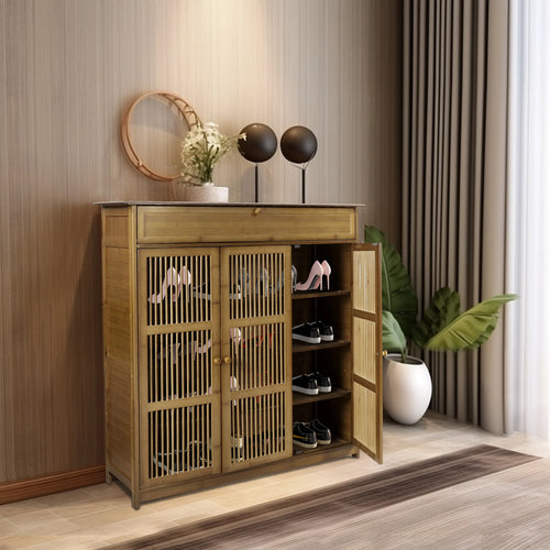 4-tier wooden shoe rack with hollow doors