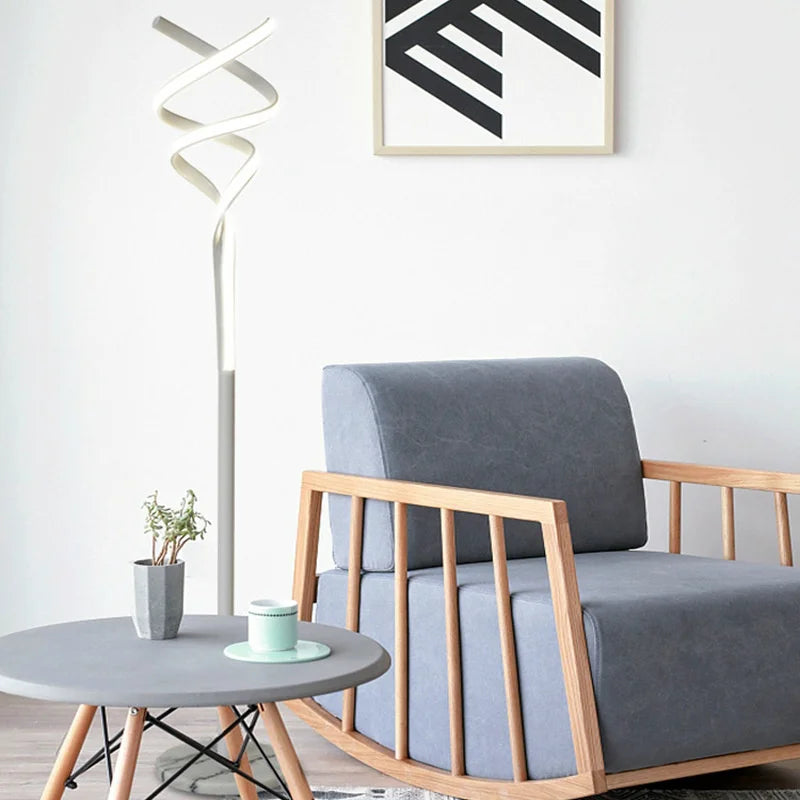 Modern luxury LED double spiral floor lamp with remote dimming - vue 4 sur 8