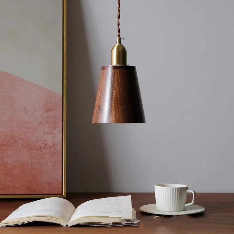 Japanese retro walnut pendant light for interior decoration