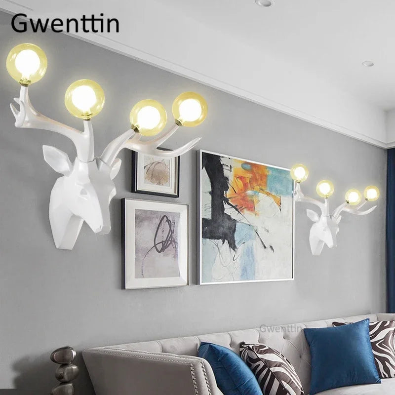 Modern resin LED deer antler wall light - vue 4 sur 9