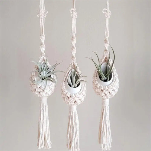 macrame wall hanger for air plants bohemian style - vue 4 sur 10