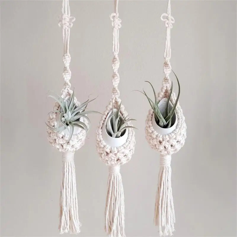 macrame wall hanger for air plants bohemian style - vue 3 sur 10