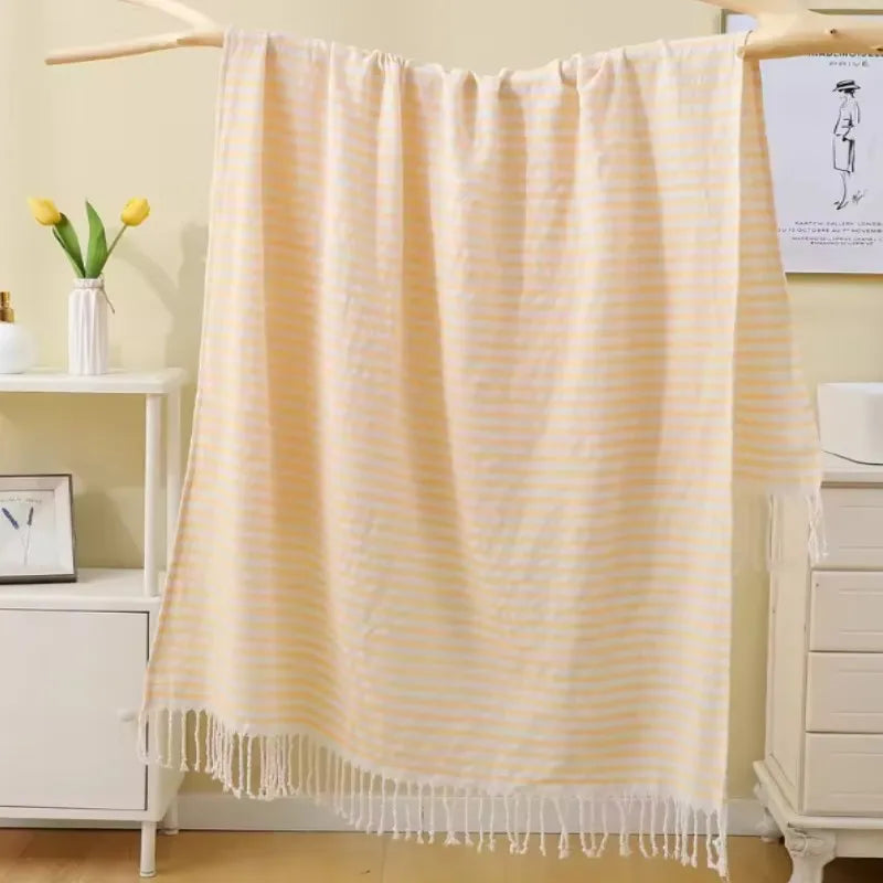 Extra large absorbent Turkish beach towel with fringes