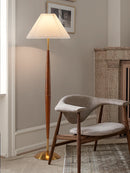 Modern walnut wood and fabric decorative floor lamp