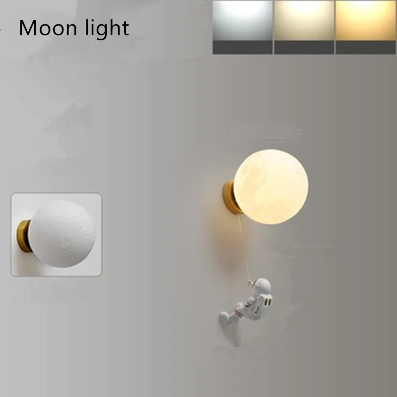 Copper astronaut moon wall light for boys
