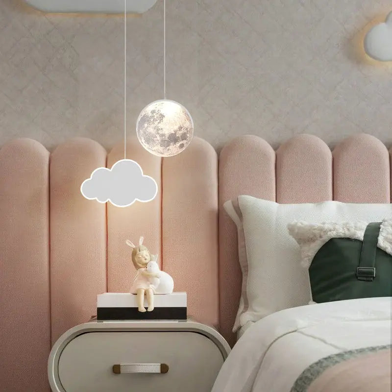 Creative children's pendant light with remote control dimming star cloud moon