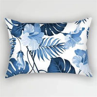 Rectangular pillowcase with blue floral striped pattern