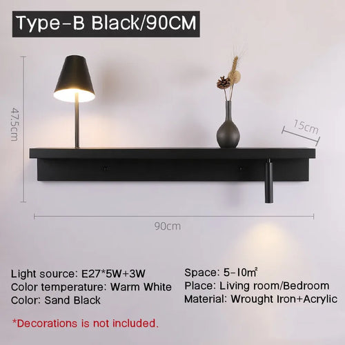 Rotating wall light with shelf and spotlight switch for decoration - vue 9 sur 14