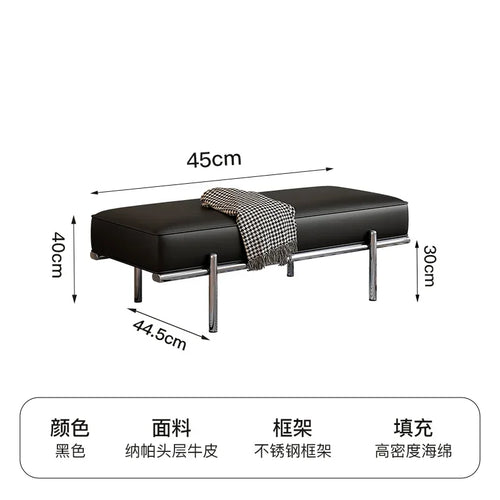 Stainless Steel Shoe Changing Bench, Long Stool, Italian Minimalist Leather, Bed-End Seat, Light, Luxury - vue 40 sur 42