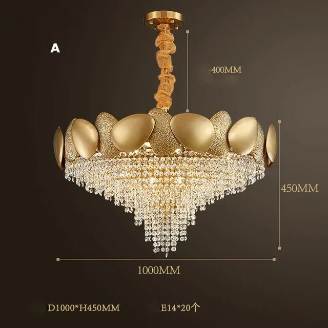 modern crystal chandelier with tassels and stainless steel - vue 9 sur 16